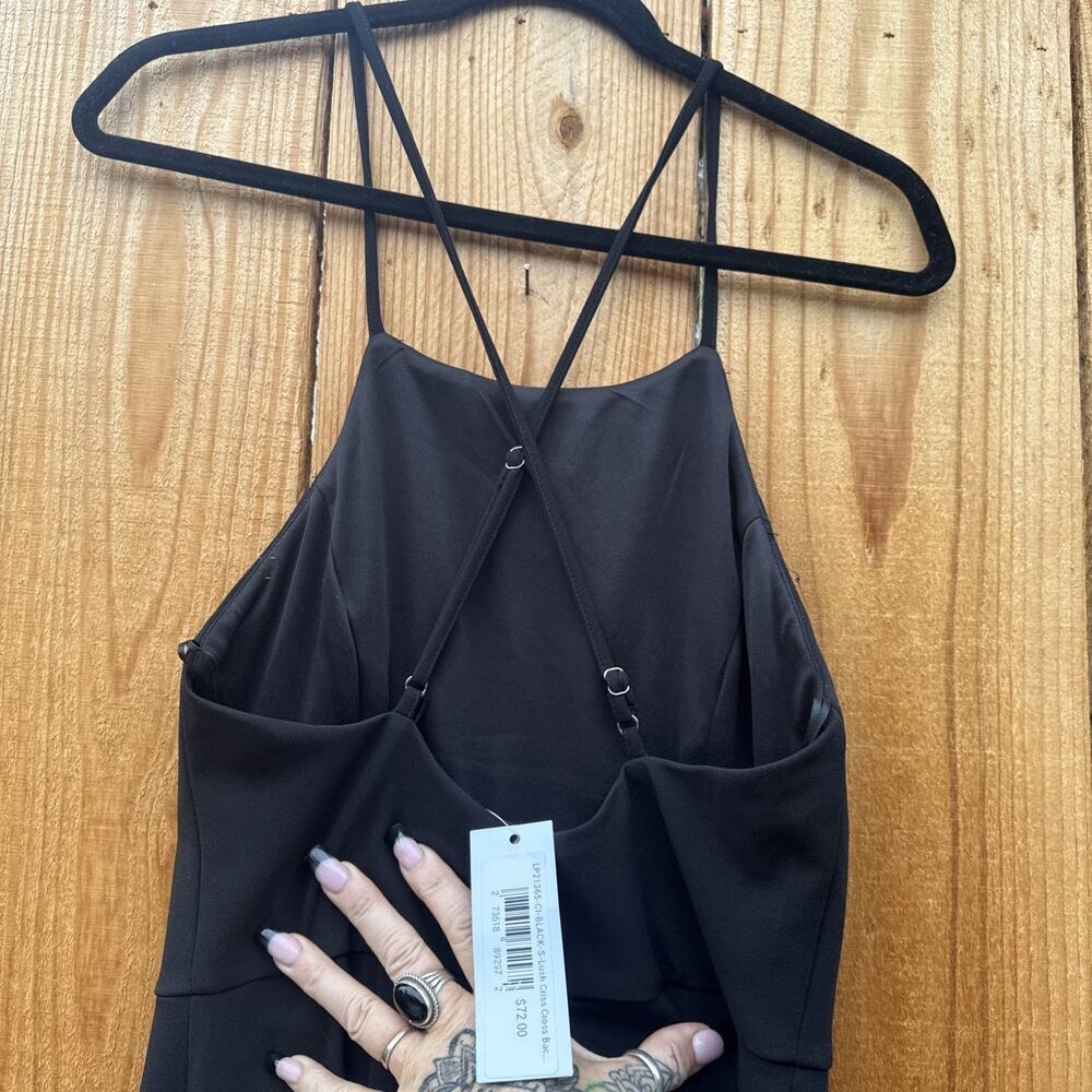 Black Cross Cross Spaghetti Strap Wide Leg Women's Jumpsuit Size S Y2K Club - Picture 3 of 11